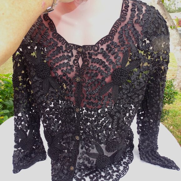 Celsa Sweaters - NWT Celsa Black Lace Open Work Cardigan XXL